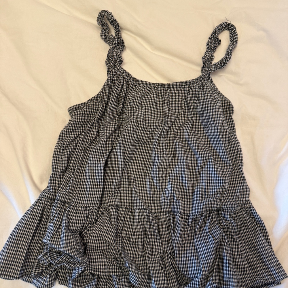 Madewell Black and White Checkered Peplum Top